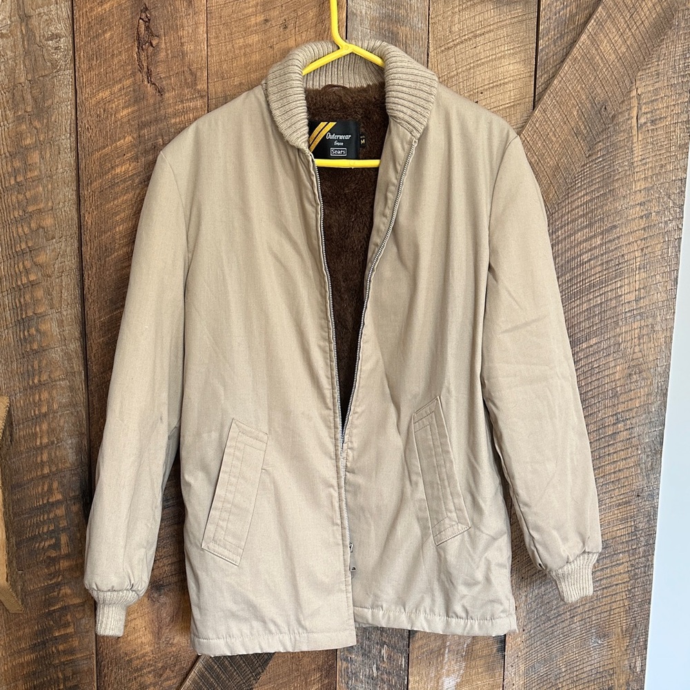 Vintage 70s Sears Faux Fur Lined Ribbed Collar Bomber Jacket Men's M E13